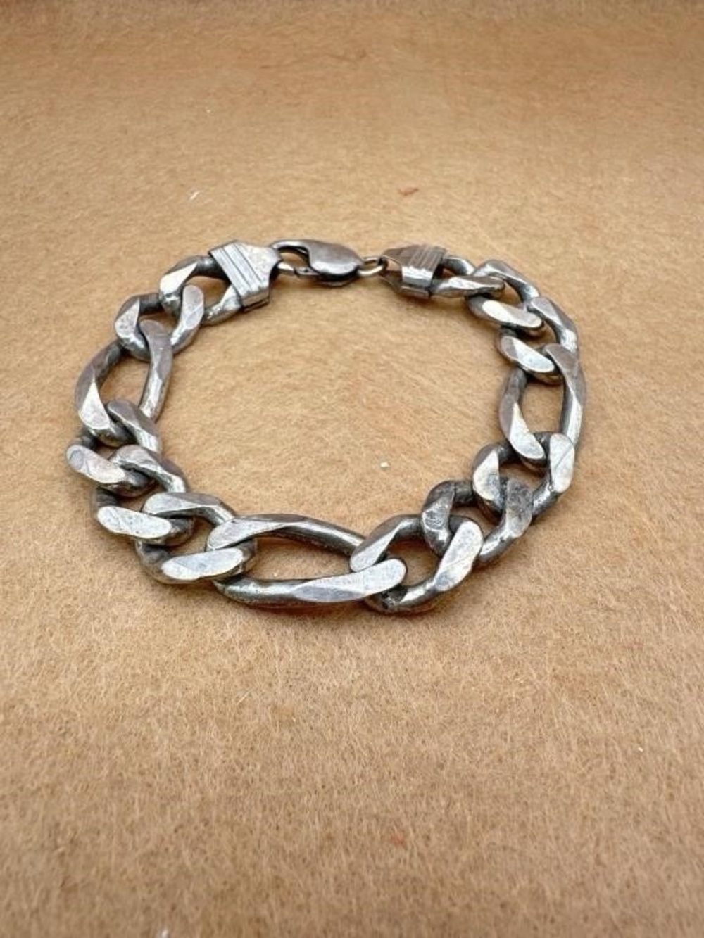 Vintage AGI Italy 925 Sterling Silver Figaro Chain Bracelet 8.125” 48.7g Heavy